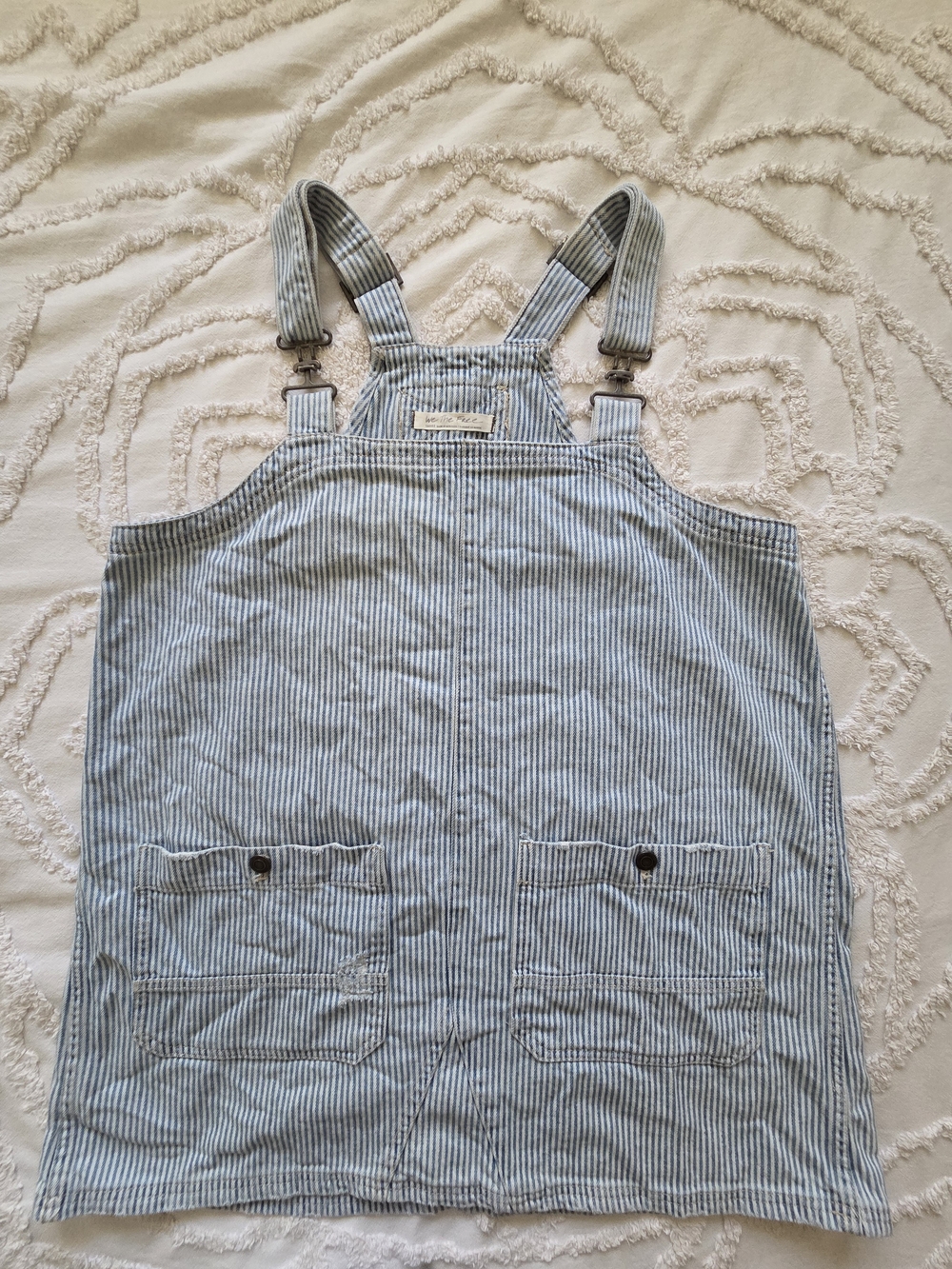 We The Free by Free People Railroad Striped Denim Overall Mini Dress - Size Larg